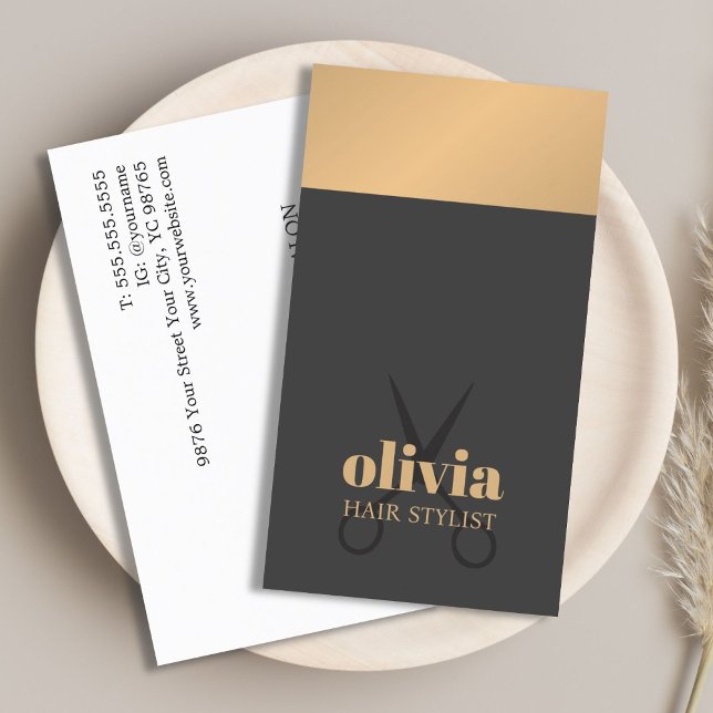 Carte De Visite Modern Chic Faux Copper Grey Bold Hairstylist (Créateur téléchargé)