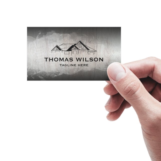 Carte De Visite Modern Construction Handyman Carpenter Tools Wood  (handyman business card with rustic wood background)