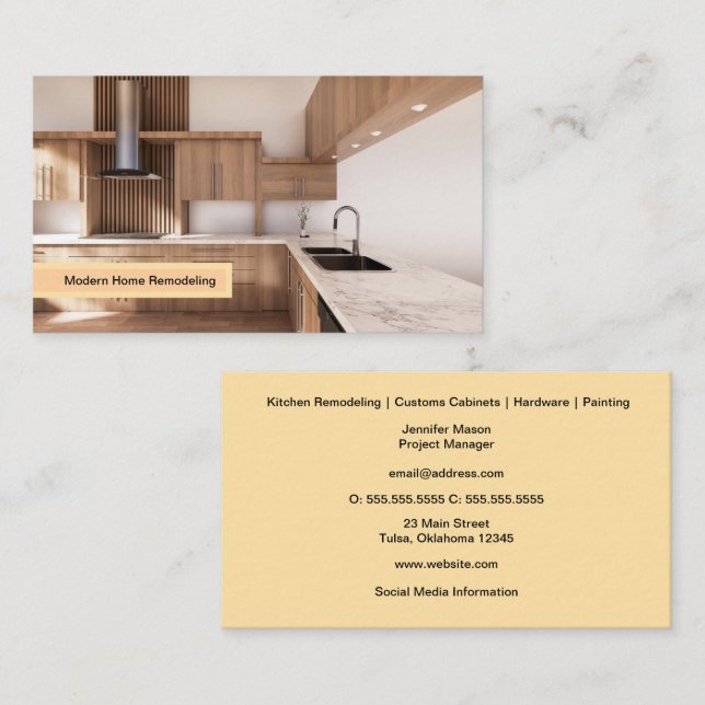 Carte De Visite Modern Contractor - Sleek Kitchen & Construction (Devant / Derrière)