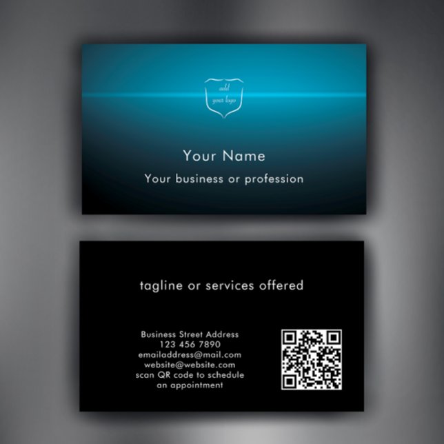 Carte De Visite Modern Cool Logo QR Code Technology Professional (Personalize these cool blue light burst professional business card template. Add logo & QR code.
)