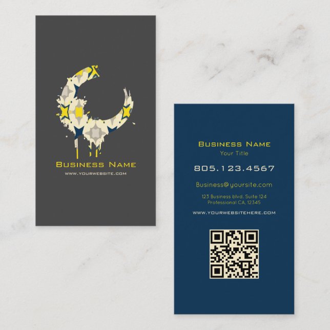 Carte De Visite Modern Custom Dark Grey & Blue Paint Swirl (Devant / Derrière)