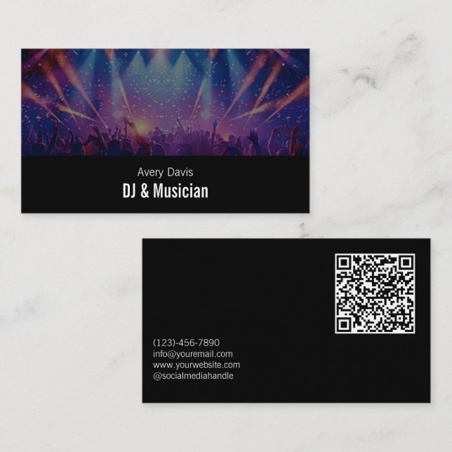 Carte De Visite Modern Deejay Music DJ Party Music Djing QR Code (Devant / Derrière)