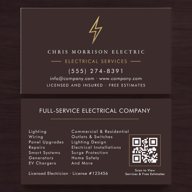 Carte De Visite Modern Electrician Company Contractor QR Code (Créateur téléchargé)