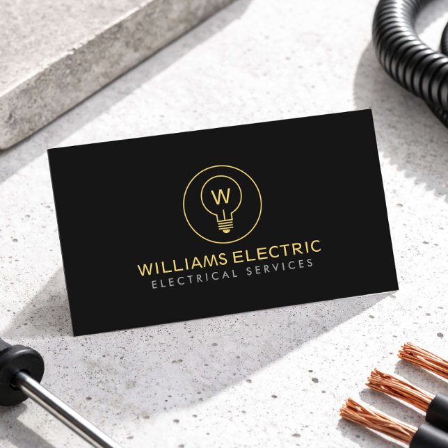 Carte De Visite Modern Electrician Logo Monogram Black (Créateur téléchargé)