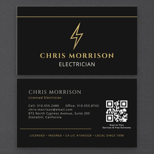Carte De Visite Modern Electrician QR Code (Créateur téléchargé)