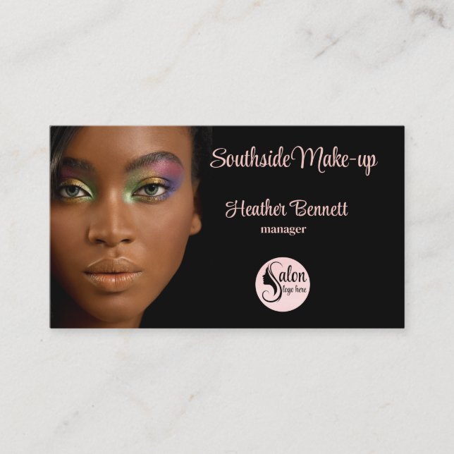 Carte De Visite Modern Elegant Black Pink Makeup Artist  (Devant)
