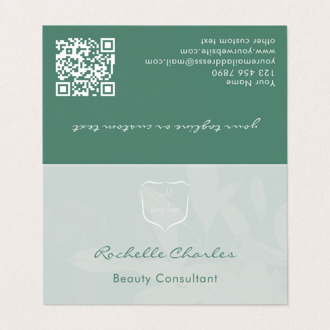 Carte De Visite Modern Elegant Eucalyptus Green Add Logo QR Code (Extérieur déplié)