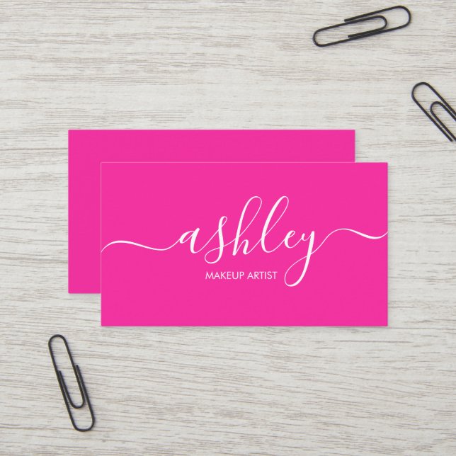 Carte De Visite Modern Elegant Girly Calligraphy Pink (Devant/Arrière en situation)