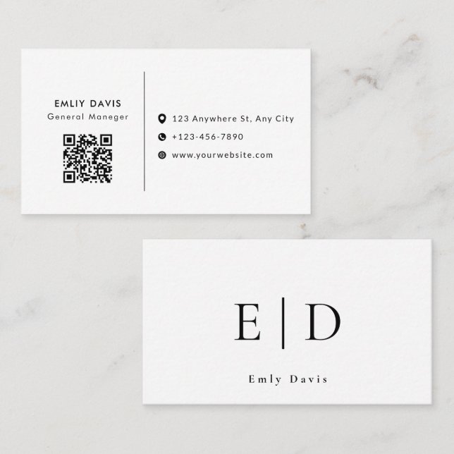 Carte De Visite Modern Elegant Minimalist QR Code Business Card (Devant / Derrière)