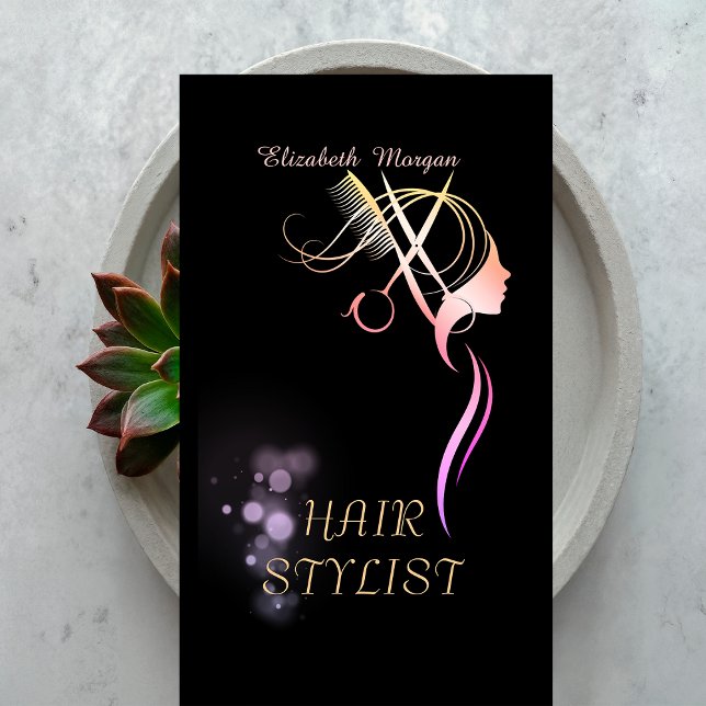 Carte De Visite Modern Elegant Scissors Comb Hair Rose Gold (Créateur téléchargé)