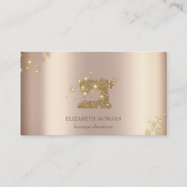 Carte De Visite Modern Elegant Sparkle Gold Glitter Sewing Machine (Devant)