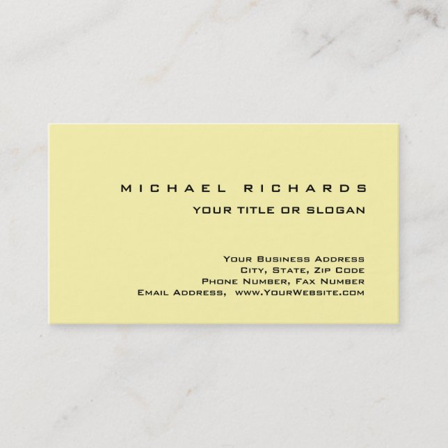 Carte De Visite Modern Elegant Unique Plain Yellow Blue (Devant)