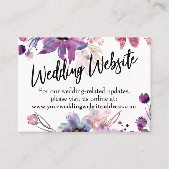 Carte De Visite Modern Florals Mariage Website, Enregistrer la car (Devant)