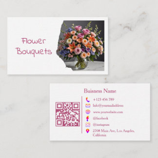 Carte De Visite Modern Florist Flower Shop Bouquet QR Code Photo