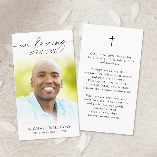 Carte De Visite Modern Funeral Cross Photo Memorial Prayer Card (Créateur téléchargé)