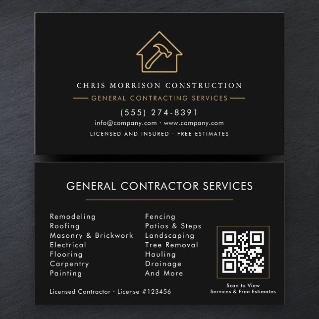 Carte De Visite Modern General Contractor QR Code (Créateur téléchargé)