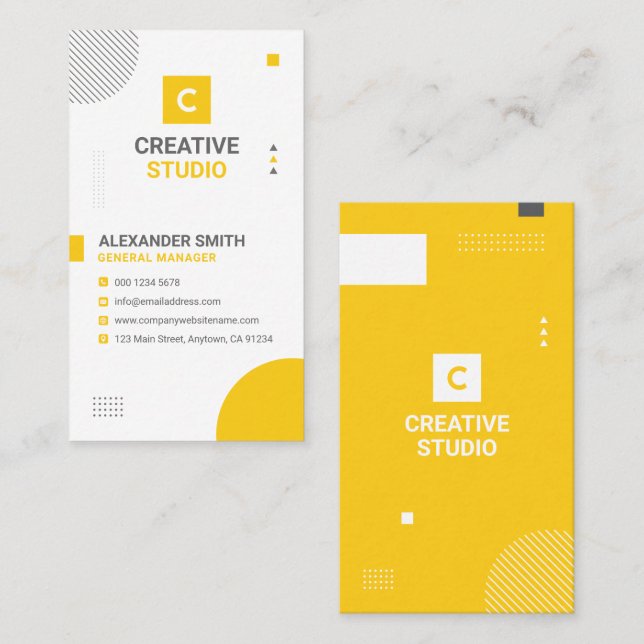 Carte De Visite Modern Geometric Yellow and Gray, Professional (Devant / Derrière)