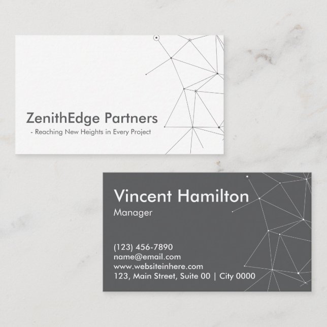 Carte De Visite Modern Geometric ZenithEdge Partners Sleek Minimal (Devant / Derrière)