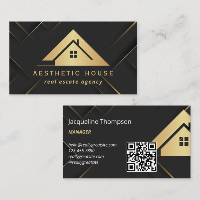 Carte De Visite Modern Gold House Logo Real Estate Realtor black (Devant / Derrière)