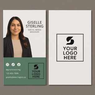 Carte De Visite Modern Green Social Media Manager Logo photo