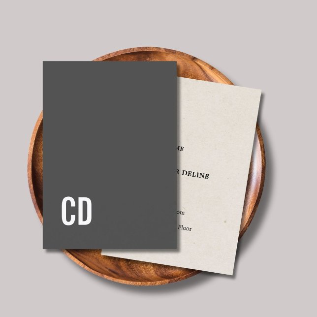 Carte De Visite Modern Grey Texture Beige Bold White Monogram (Créateur téléchargé)