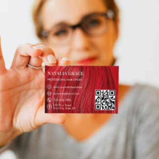 Carte De Visite Modern Hair & Beauty Business Card in Bold Red