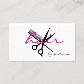 Carte De Visite Modern Hair Stylist Script Black Pink 