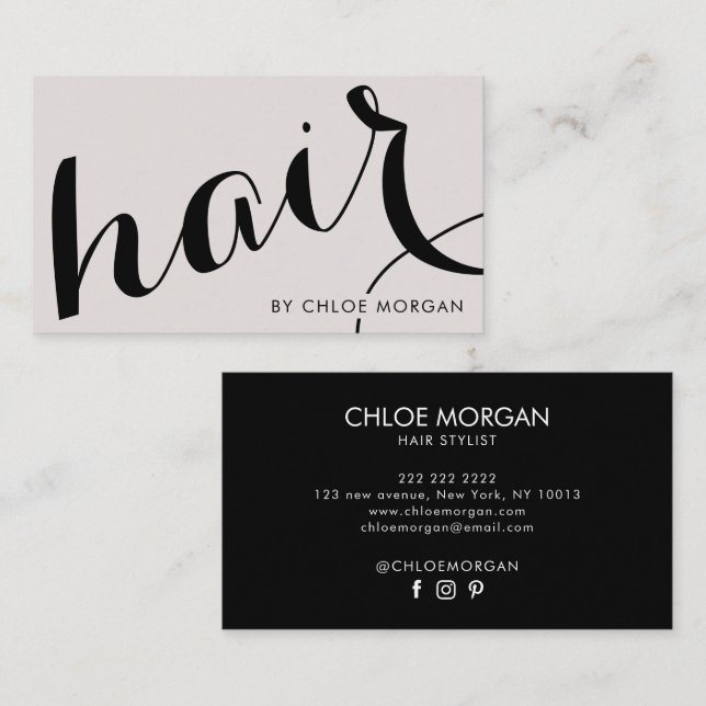 Carte De Visite Modern hair stylist script pearl pink  (Devant / Derrière)