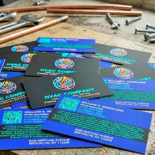 Carte De Visite Modern Heating & Cooling Logo AC Noir Bleu HVAC
