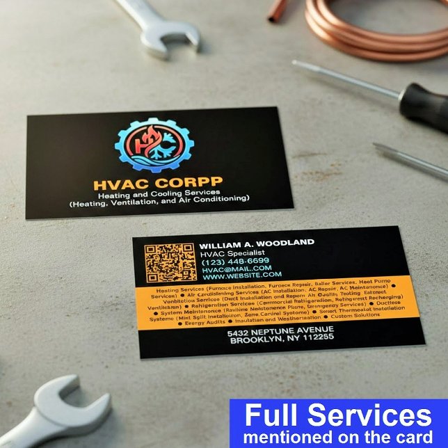 Carte De Visite Modern Heating & Cooling Logo Services, Black HVAC (Créateur téléchargé)