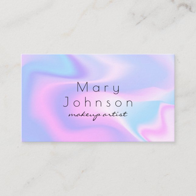 Carte De Visite Modern holographic makeup artist pastel rainbow (Devant)