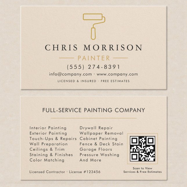 Carte De Visite Modern Home House Painter Contractor QR Code (Créateur téléchargé)