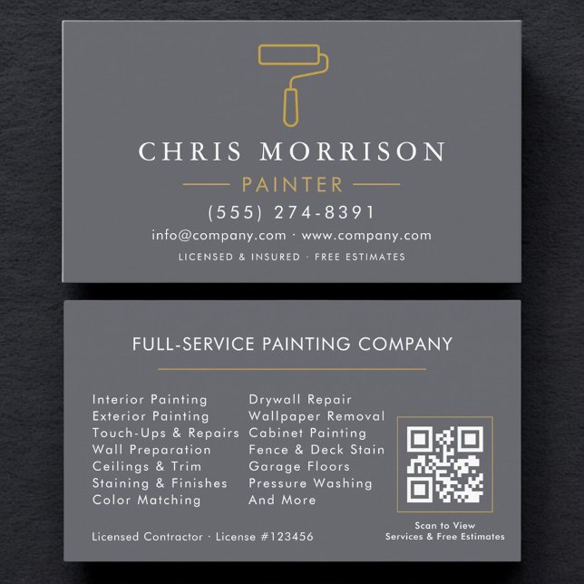 Carte De Visite Modern Home Painter Contractor QR Code (Créateur téléchargé)
