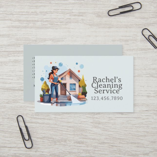 Carte De Visite Modern House Cleaning Maid Service Housekeeping (Devant/Arrière en situation)