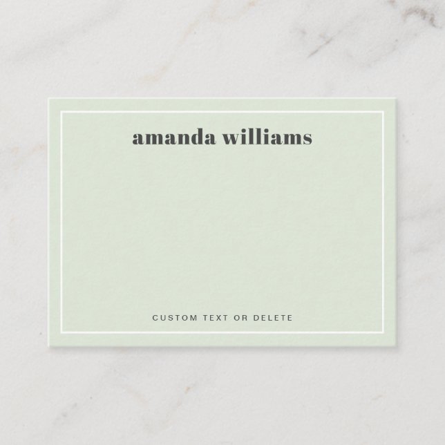 Carte De Visite Modern light sage green name & text mini notecard (Devant)