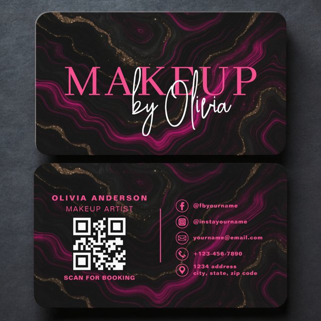 Carte De Visite Modern Makeup Artist Business Card with QR Code (Créateur téléchargé)
