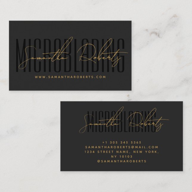 Carte De Visite Modern microblading typography script gray black (Devant / Derrière)