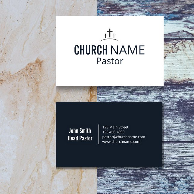 Carte De Visite Modern Minimal Church Pastor Three Cross  (Modern Minimal Church Pastor Three Cross Navy Business Card)