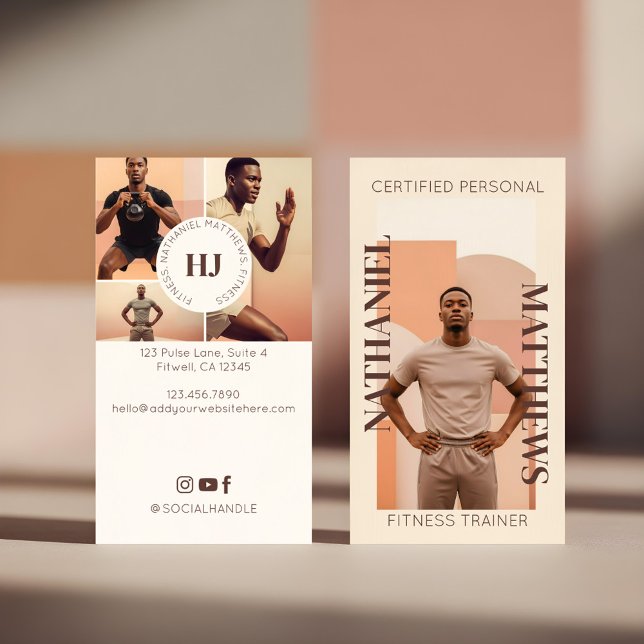Carte De Visite Modern Minimal Personal Trainer Photos & Monogram (Modern Minimal Personal Trainer Photos & Monogram Business Card)