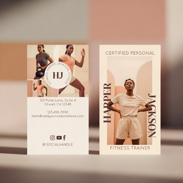 Carte De Visite Modern Minimal Personal Trainer Photos & Monogram (Modern Minimal Personal Trainer Photos & Monogram Business Card)
