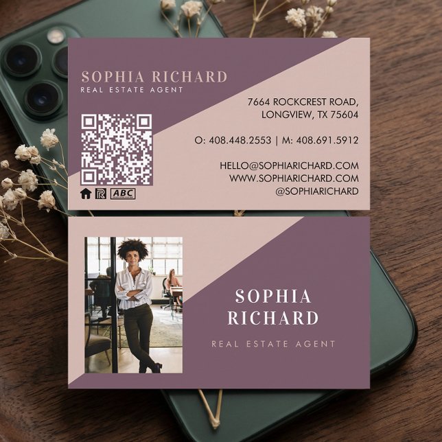 Carte De Visite Modern Minimal Real Estate Agent Photo QR Code (Modern Minimal Real Estate Agent Photo QR Code Business Card)