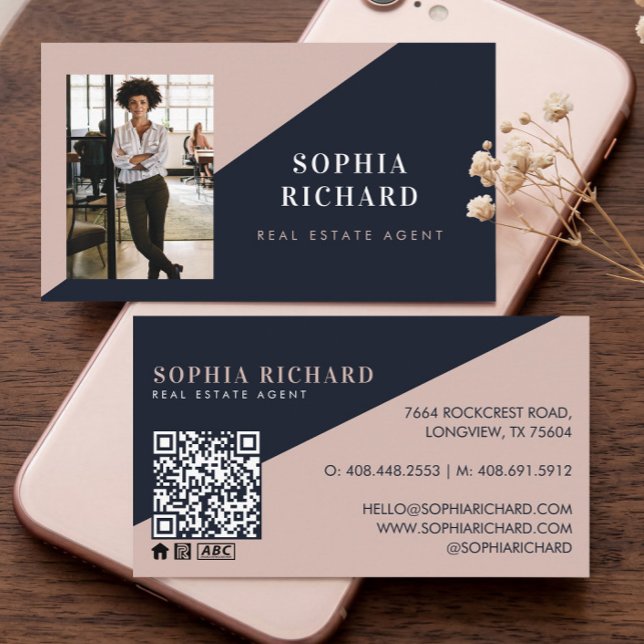 Carte De Visite Modern Minimal Real Estate Agent Photo QR Code (Modern Minimal Real Estate Agent Photo QR Code Business Card)