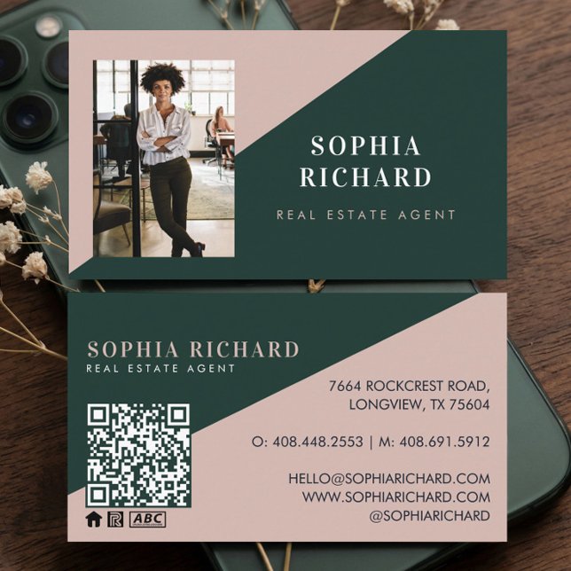 Carte De Visite Modern Minimal Real Estate Agent Photo QR Code (Modern Minimal Real Estate Agent Photo QR Code Business Card)