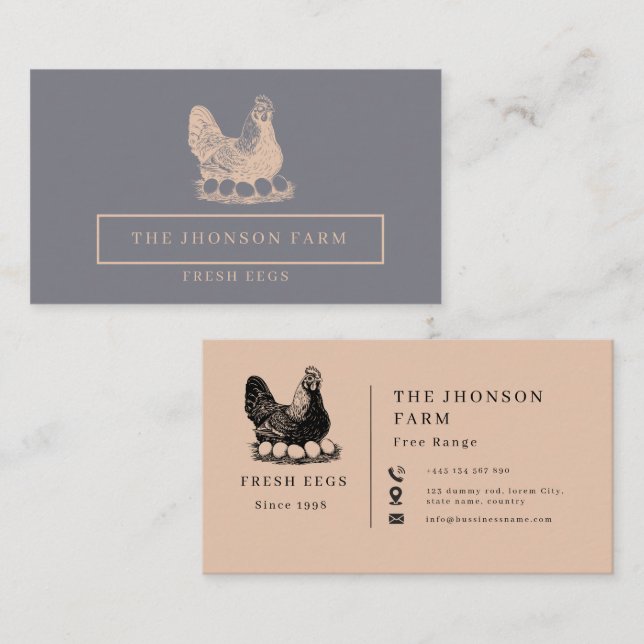 Carte De Visite Modern Minimalist Chickens Farm Fresh Eggs  (Devant / Derrière)