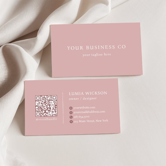 Carte De Visite Modern Minimalist Elegant Rose QR Code (Créateur téléchargé)