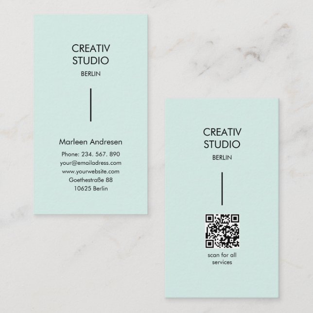 Carte De Visite Modern Minimalist Mint Black QR Code (Devant / Derrière)