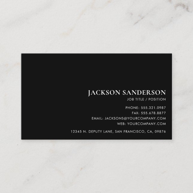 Carte De Visite Modern Minimalist Professional Simple Black (Devant)