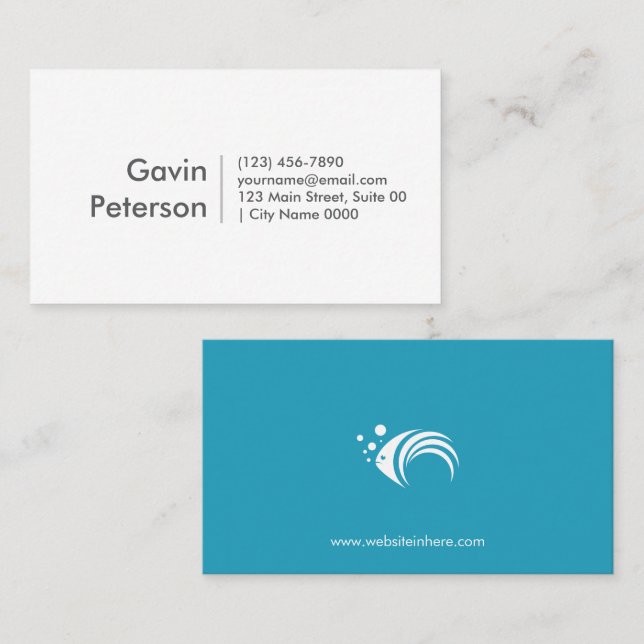 Carte De Visite Modern Minimalist Professional White Teal Fish  (Devant / Derrière)