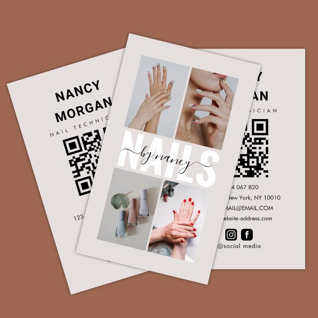 Carte De Visite  Modern Nail Technician Photo Collage Qr Code  (Créateur téléchargé)