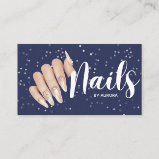 Carte De Visite Modern Navy Blue Nail Technician Business Card